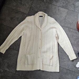 Karen Scott II Cable Knit Cardigan Sweater Cream Ivory 2X Shawl Collar Pockets